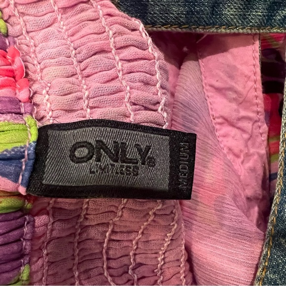 Y2K Pink and Green Floral and Denim Babydoll Halter Dress - Picture 7 of 9